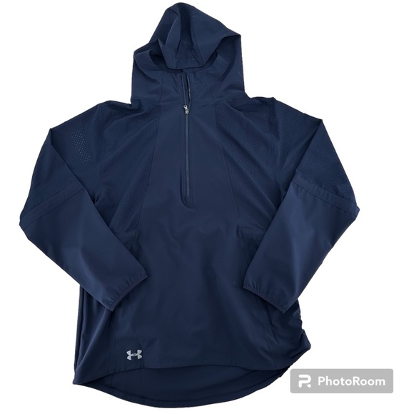 Under Armour Navy Blue 1/2 Zip Heatgear Mesh Athletic Windbreaker Medium Mens - Picture 1 of 6